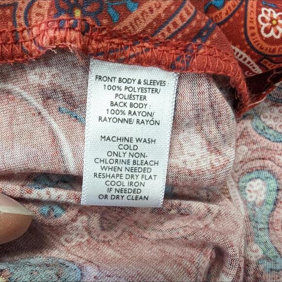 Loft Red Paisley Ruffle Top Short Sleeve Large Women's - Picture 8 of 9